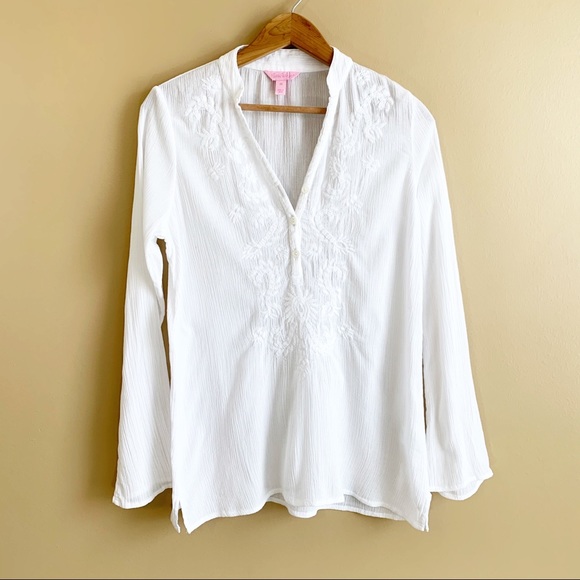 Lilly Pulitzer Tops - LILLY PULITZER white popover embroidered RELISTED